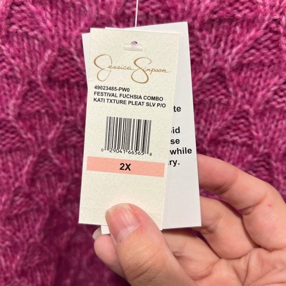 Jessica Simpson Festival Fuchsia Combo Kati Txture Pleat Slv P/O Sweater 2X - Picture 2 of 9